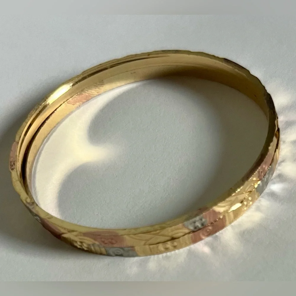 Set of Two Mini Rose Gold & Silver Bangle Metal Bracelet for Toddler Child Baby